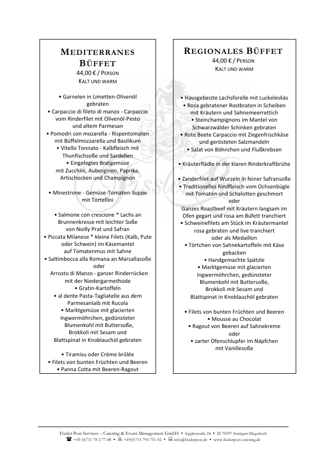 Erste Seite des Menüvorschlags Mediterran & Regional