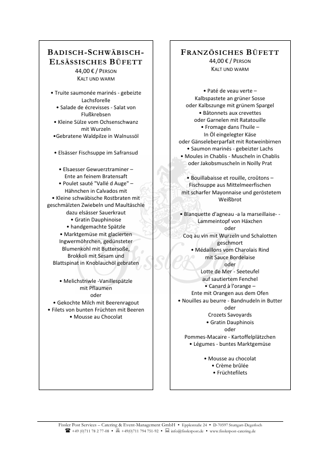 Erste Seite des Menüvorschlags Französisch & Südwestdeutsch