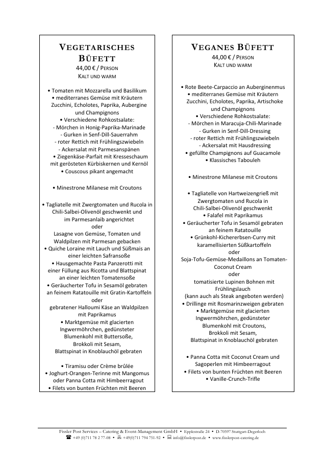 Erste Seite des Menüvorschlags Vegetarisch & Vegan